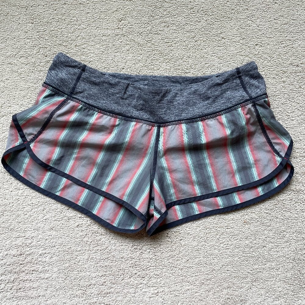 EUC Lululemon Speed Shorts 8 2.5” Alarming Ombre striped lined running orange - Picture 2 of 5